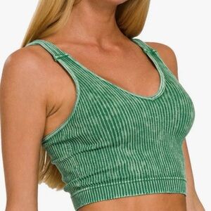 Zenana Ribbed Padded V-Neck Dark Green Brami NWT